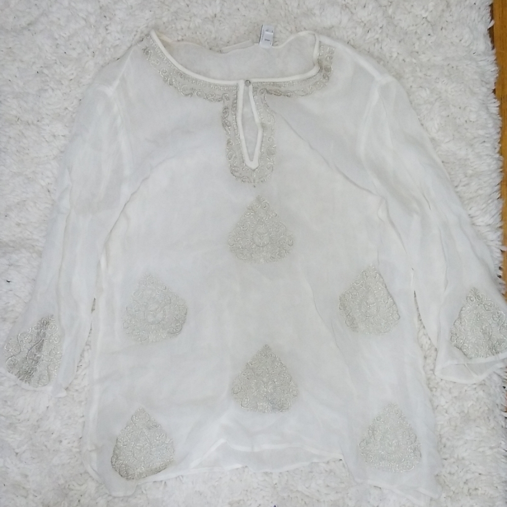 BEAUTIFUL - Chicos Womens Sheer Embroidered Blouse